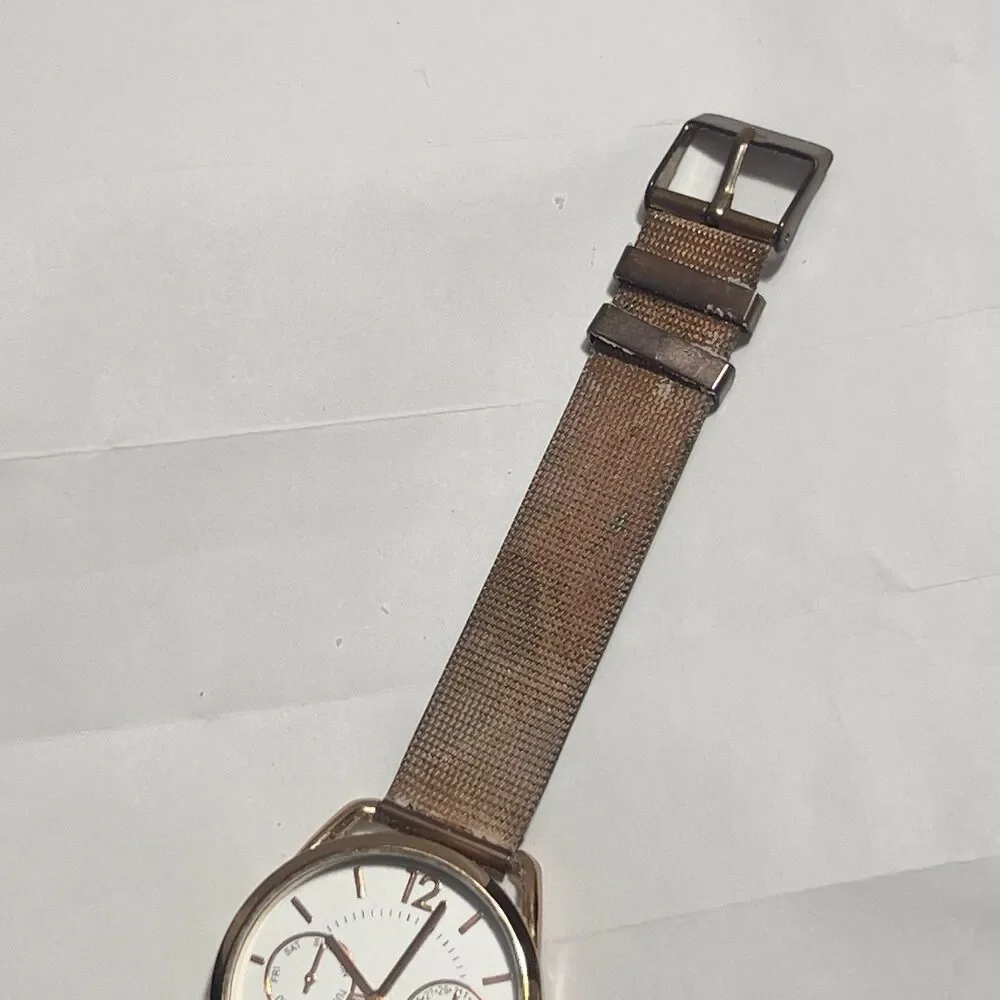 Womens Rose Gold Quartz Watch - 3 Sub Dials / 24hr Steel Mesh Band - New Battery